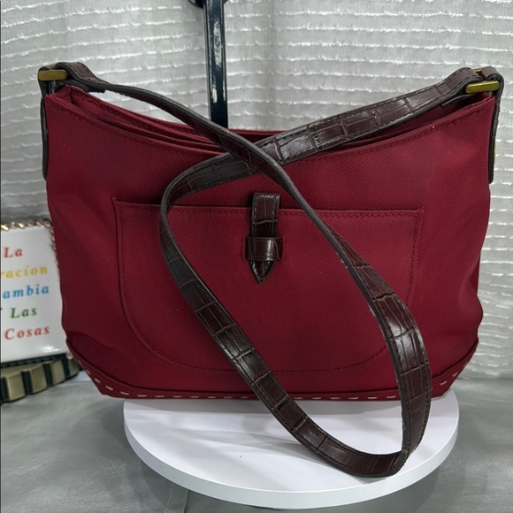 Liz Claiborne Handbags - (X1) LIZ CLAIBORNE, small vintage 80s canvas and leather shoulder bag